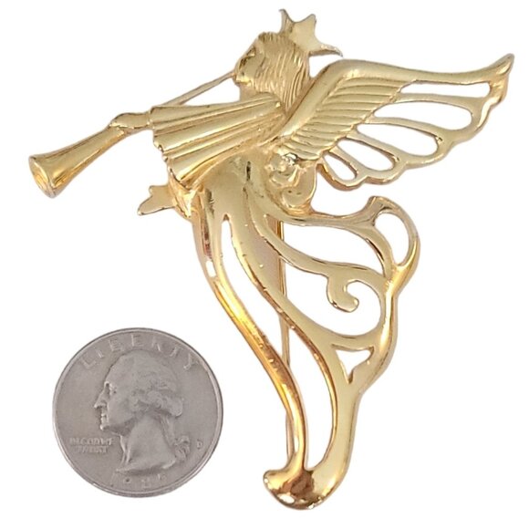 Givenchy Gold Tone Angel Blowing Horn Brooch Pin, Signed M456 - Picture 4 of 7